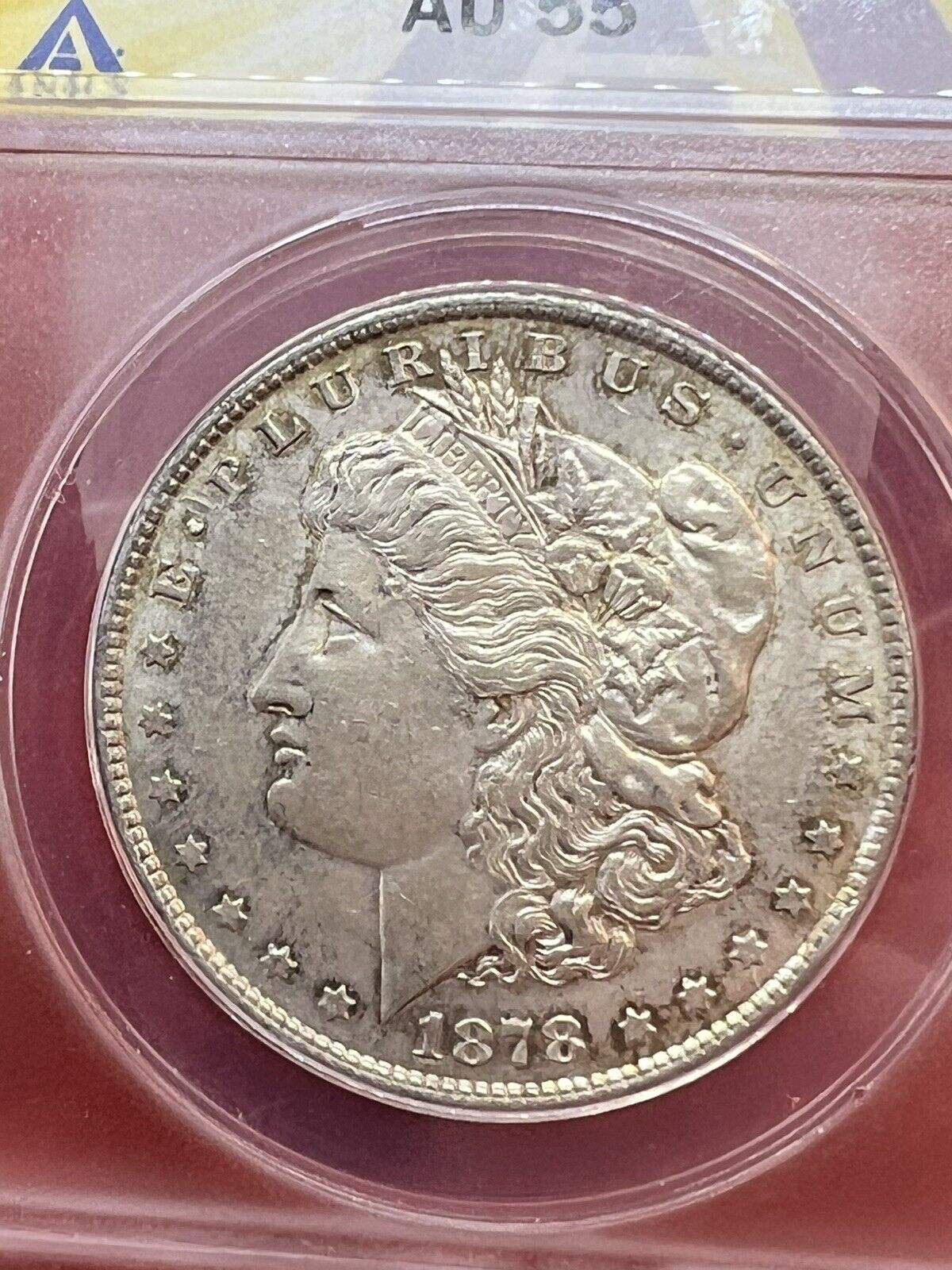 1878 P $1 Morgan Silver Dollar ANACS AU55 8TF Tair Feathers Variety AU Certified