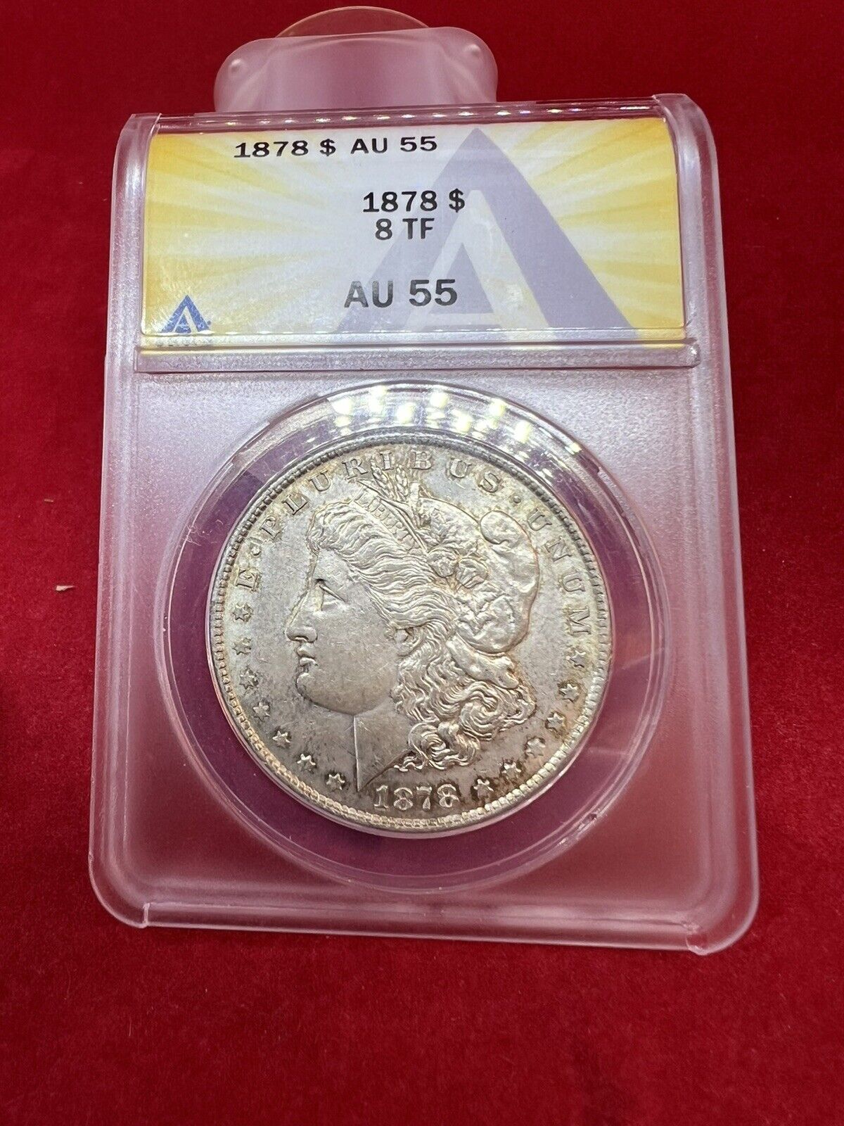 1878 P $1 Morgan Silver Dollar ANACS AU55 8TF Tair Feathers Variety AU Certified