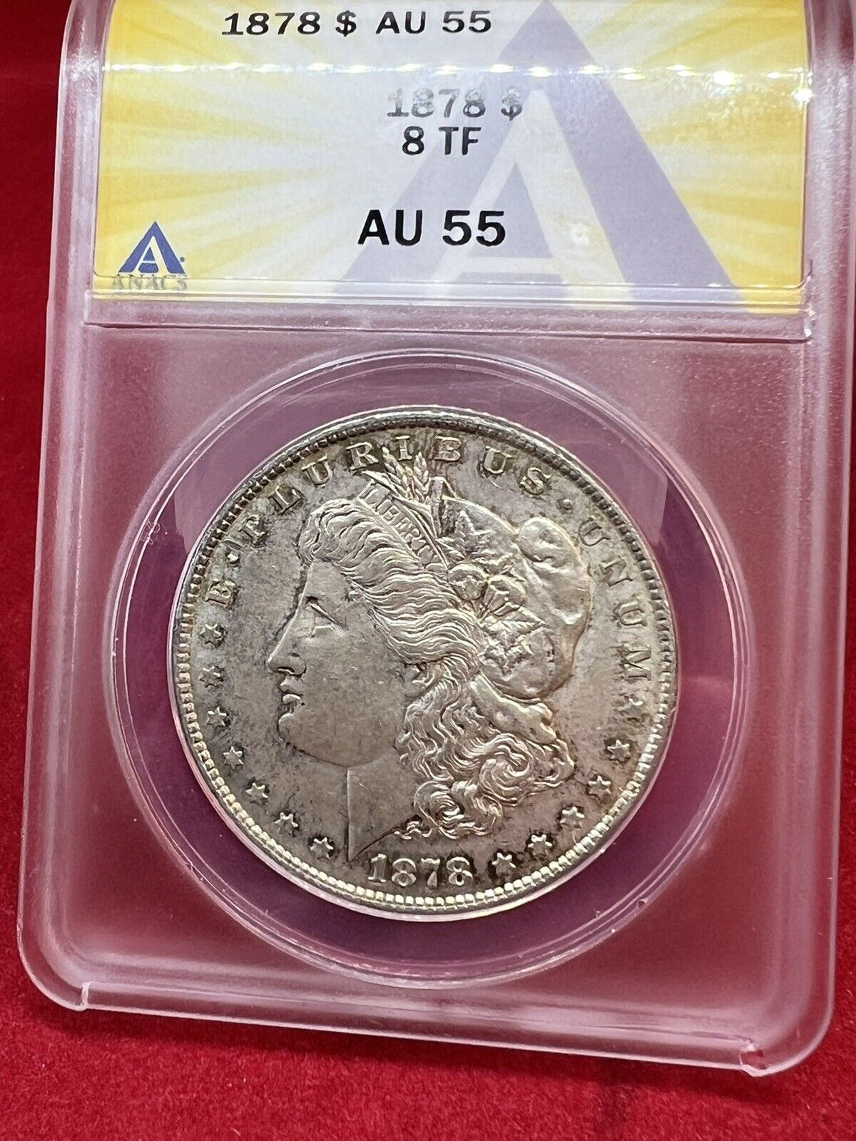 1878 P $1 Morgan Silver Dollar ANACS AU55 8TF Tair Feathers Variety AU Certified