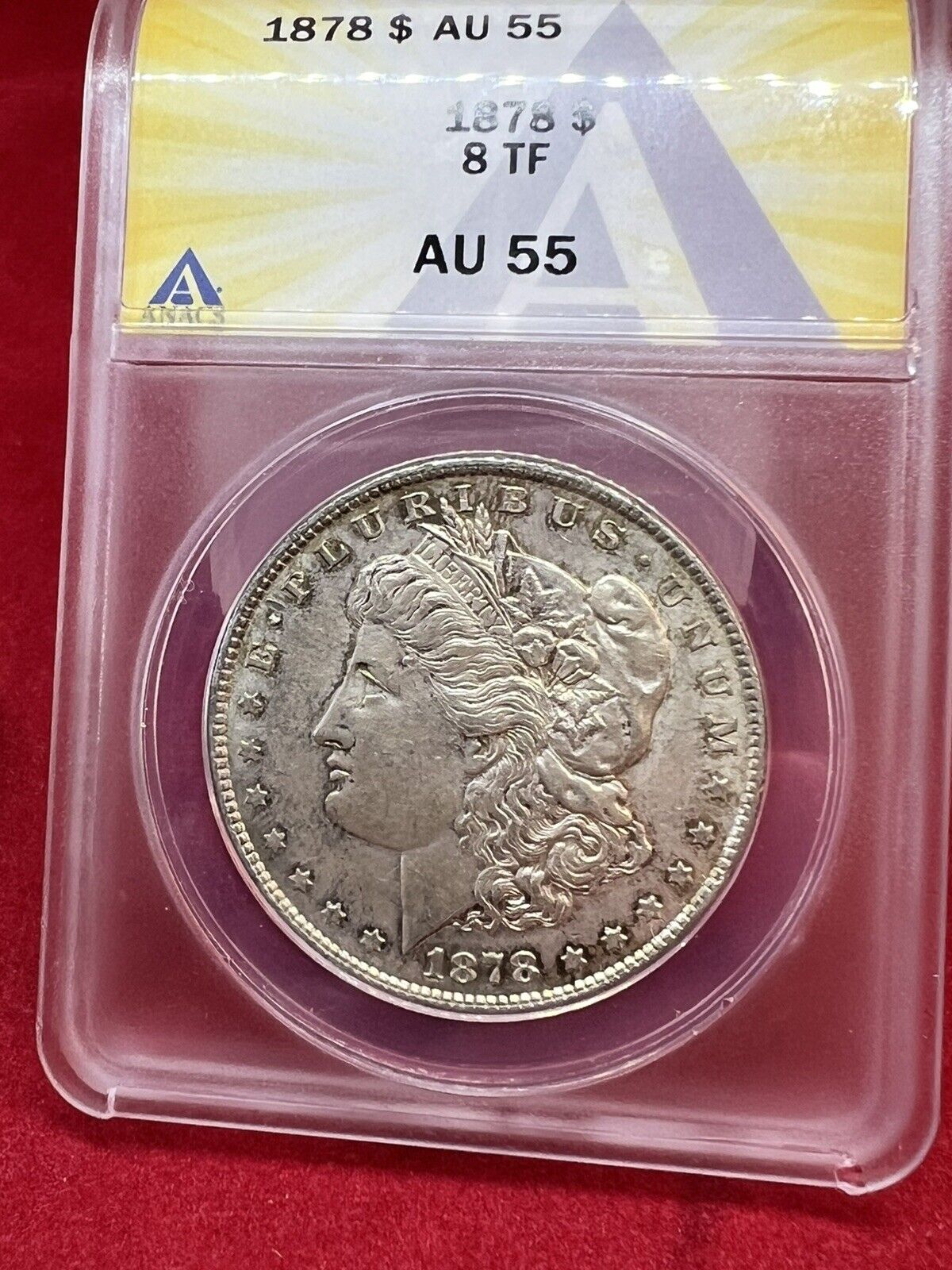 1878 P $1 Morgan Silver Dollar ANACS AU55 8TF Tair Feathers Variety AU Certified