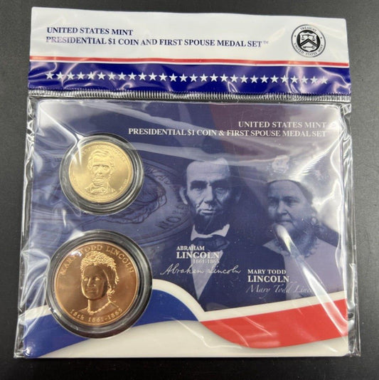 2010 Abraham Mary Lincoln Spouse Set $1 Presidential Coin & Medal Bronze Set OGP