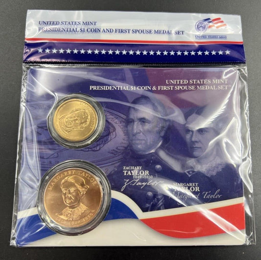 2009 Zachary & Margret Taylor Spouse $1 Presidential Coin & Medal Bronze Set OGP