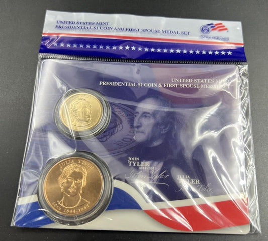 2009 John & Julia Tyler Spouse $1 Presidential Coin & Medal Bronze Set OGP