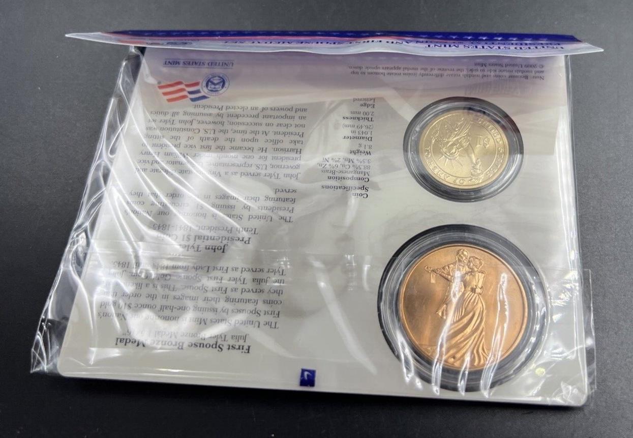 2009 John & Julia Tyler Spouse $1 Presidential Coin & Medal Bronze Set OGP