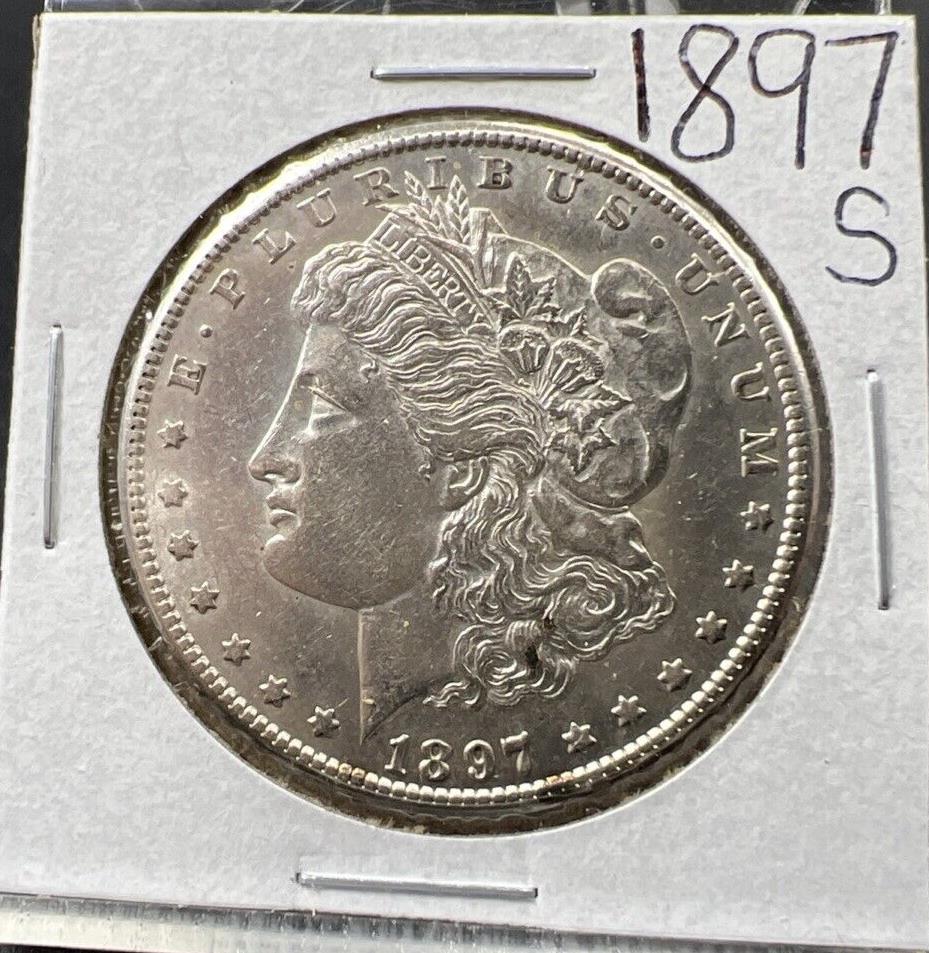 1897 S $1 Morgan Silver Dollar Coin AU About UNC Circ