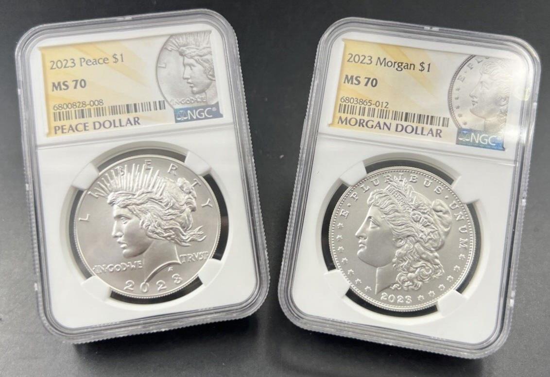 2023 US Two Coin SET Morgan & Peace Silver Dollar Coins NGC MS70 Early Releases