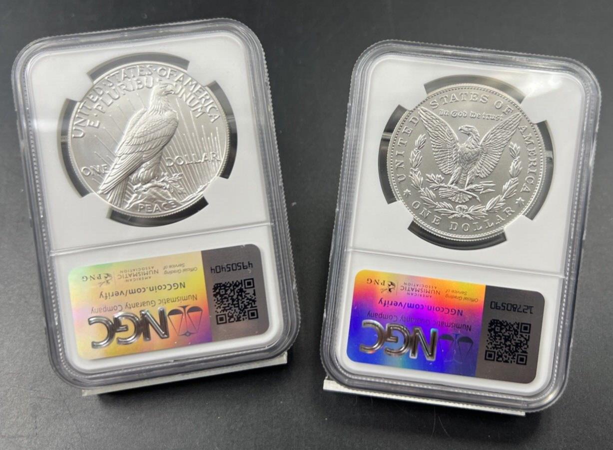 2023 US Two Coin SET Morgan & Peace Silver Dollar Coins NGC MS70 Early Releases