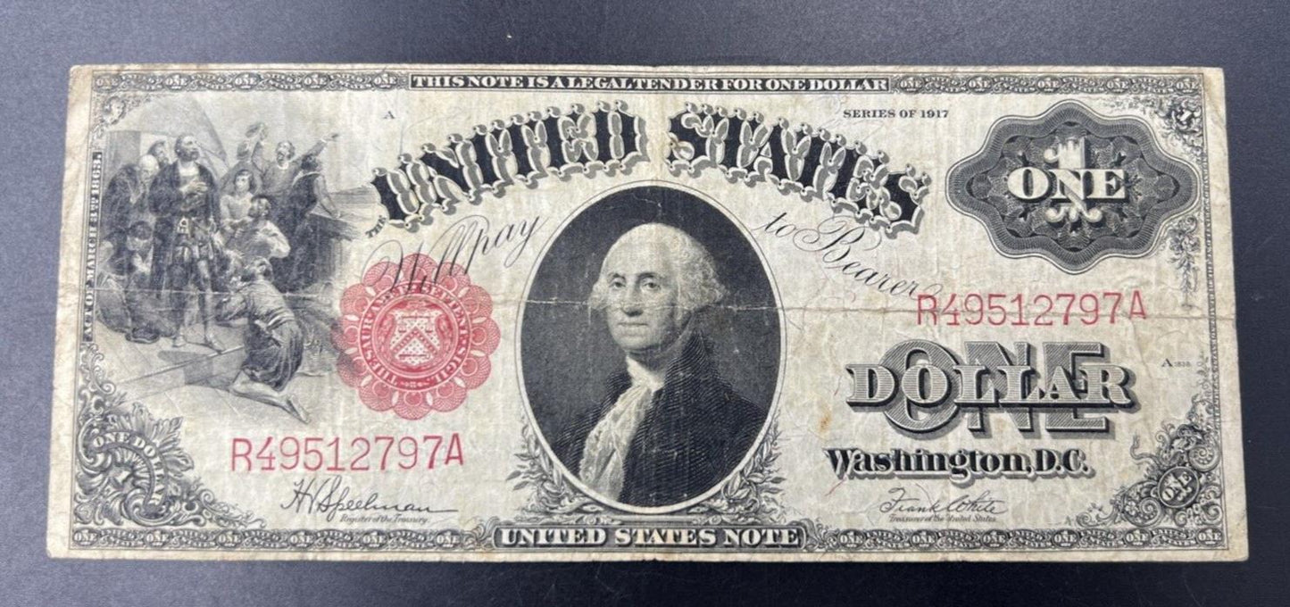 1917 $1 Legal Tender FR 39 Speelman & White Sawhorse US Note Large Bill Fine Cir