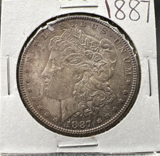 1887 P $1 Morgan Silver Dollar Coin BU UNC Neat Original Toning Toner