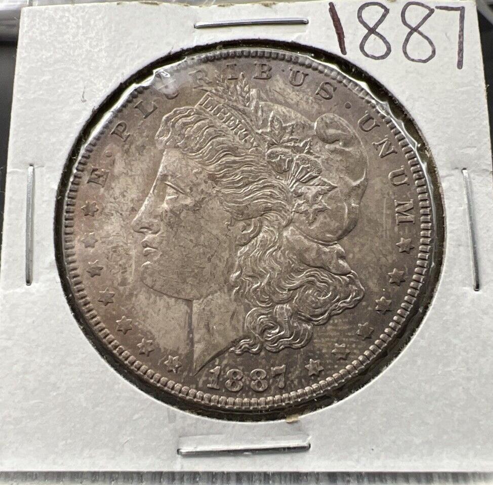 1887 P $1 Morgan Silver Dollar Coin BU UNC Neat Original Toning Toner