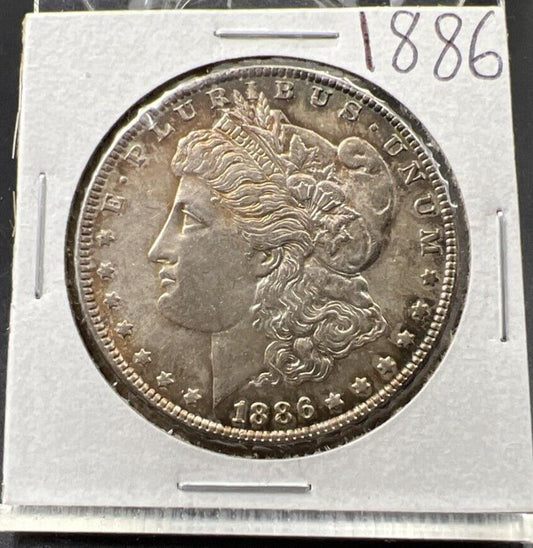 1886 P Morgan Silver Dollar Choice AU Nice Toning Toner