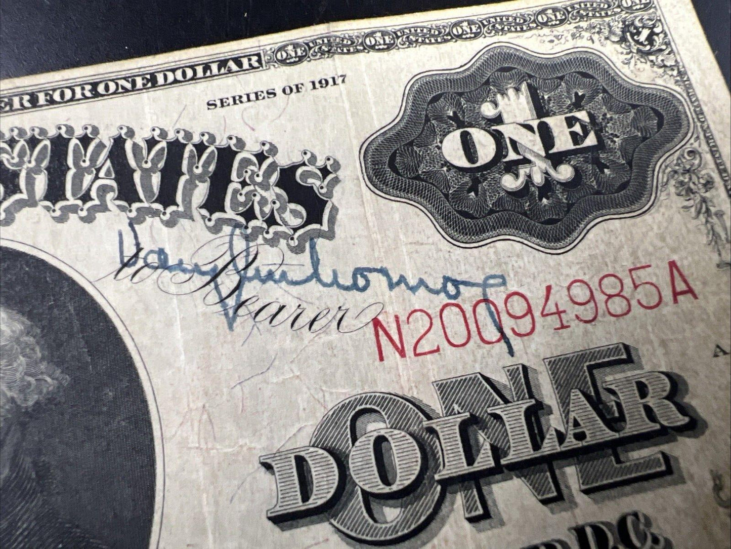 1917 $1 Legal Tender FR 38m Elliot & White Mule Note VF Details Autographed