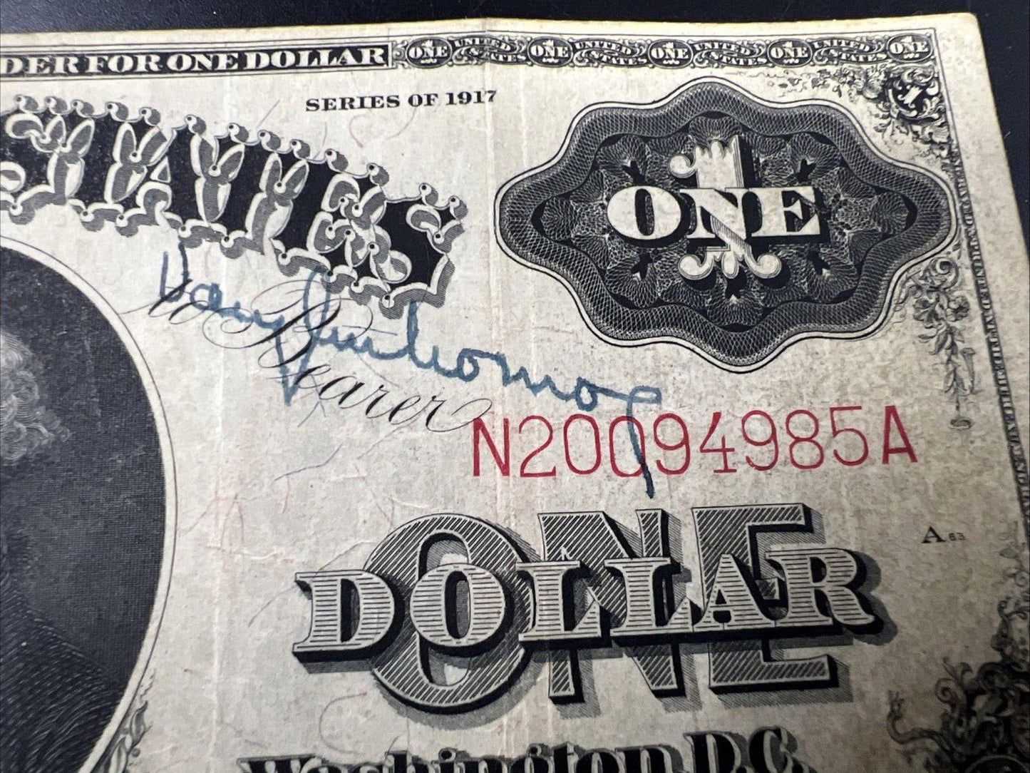 1917 $1 Legal Tender FR 38m Elliot & White Mule Note VF Details Autographed