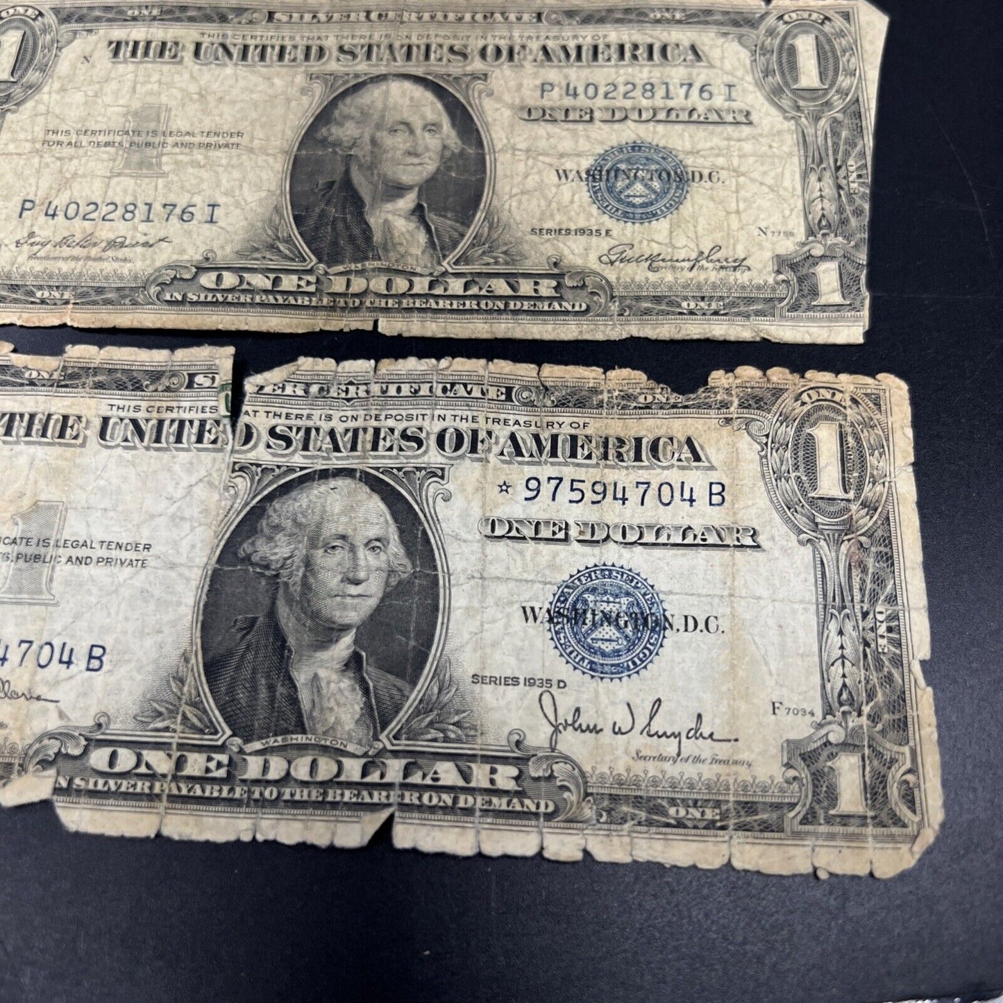Lot of 5 Cull Very Circulated Small $1 One Dollar Blue Seal Silver Certificates