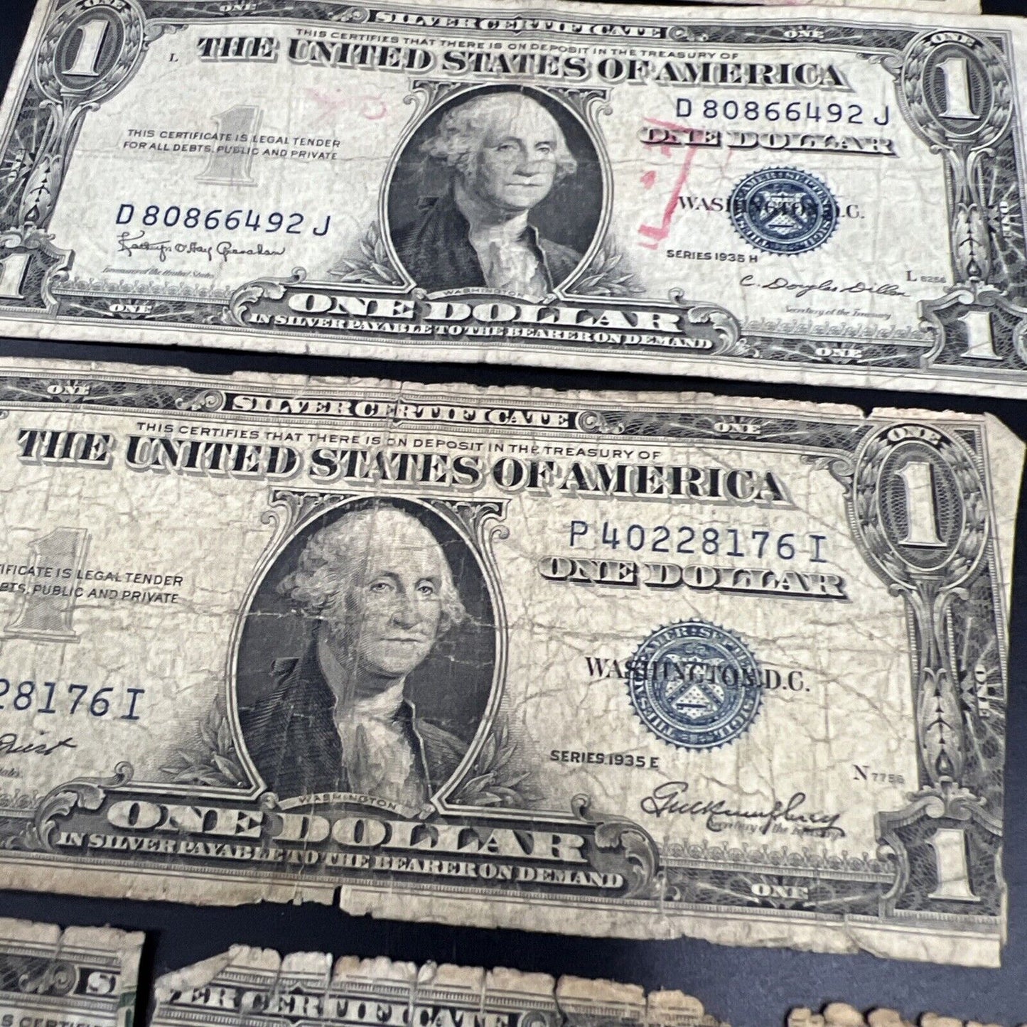 Lot of 5 Cull Very Circulated Small $1 One Dollar Blue Seal Silver Certificates