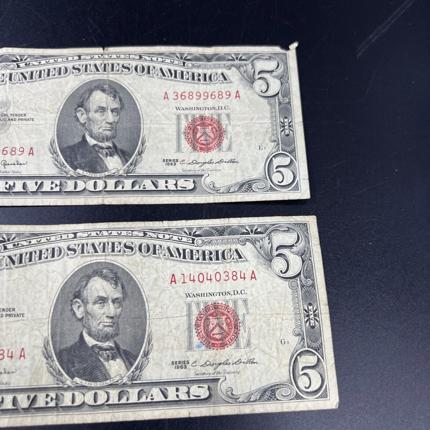 Lot of 5 1963 $5 Five Dollar Legal Tender Note Bills Circulated Conditions #203