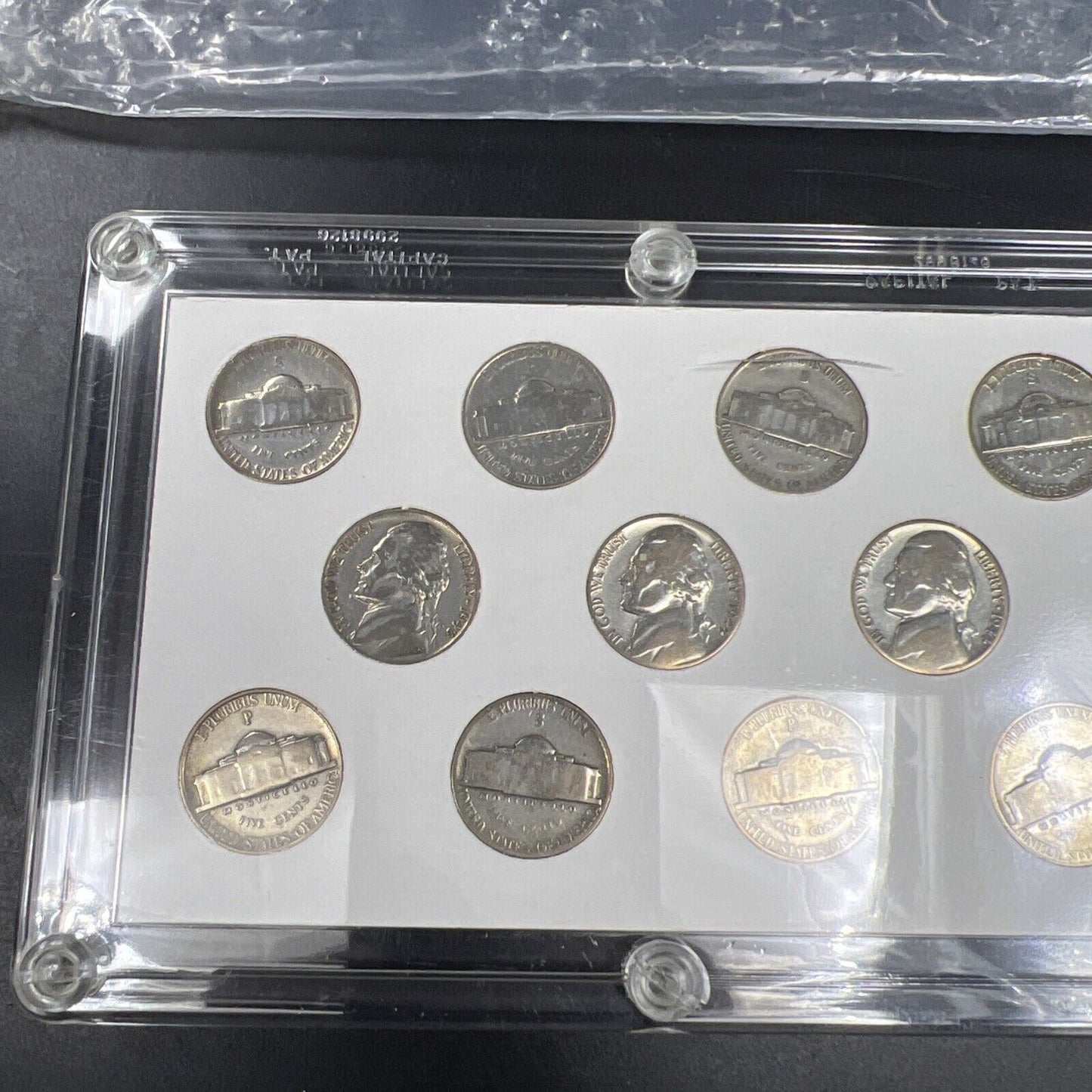 1942 - 1945 Complete 11 Coin US 35% Silver War Nickel Set in Capital Plastics