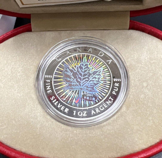 2001 Hologram Canada 1 oz Silver Maple Leaf Coin Gem UNC in Box & COA