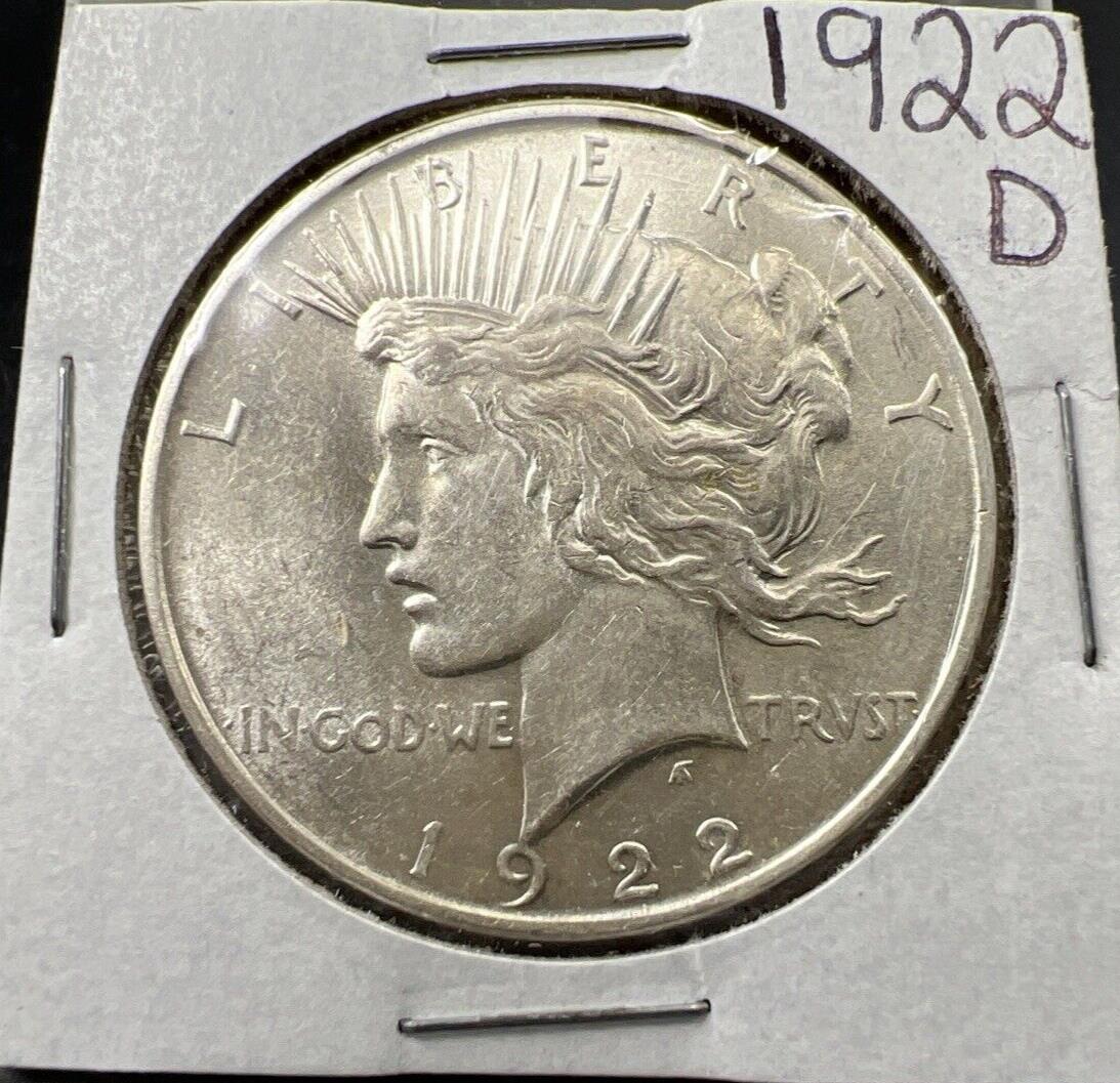 1922 D $1 Peace Silver Dollar Coin AU Details Die Crack Vam Variety