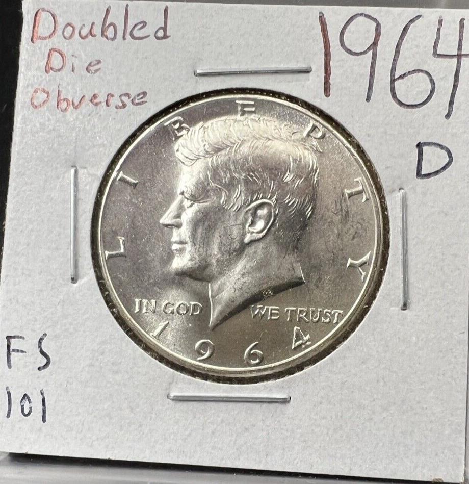 1964 D 50c Kennedy Half Dollar CH BU UNC FS-101 Double Die Obverse Variety DDO