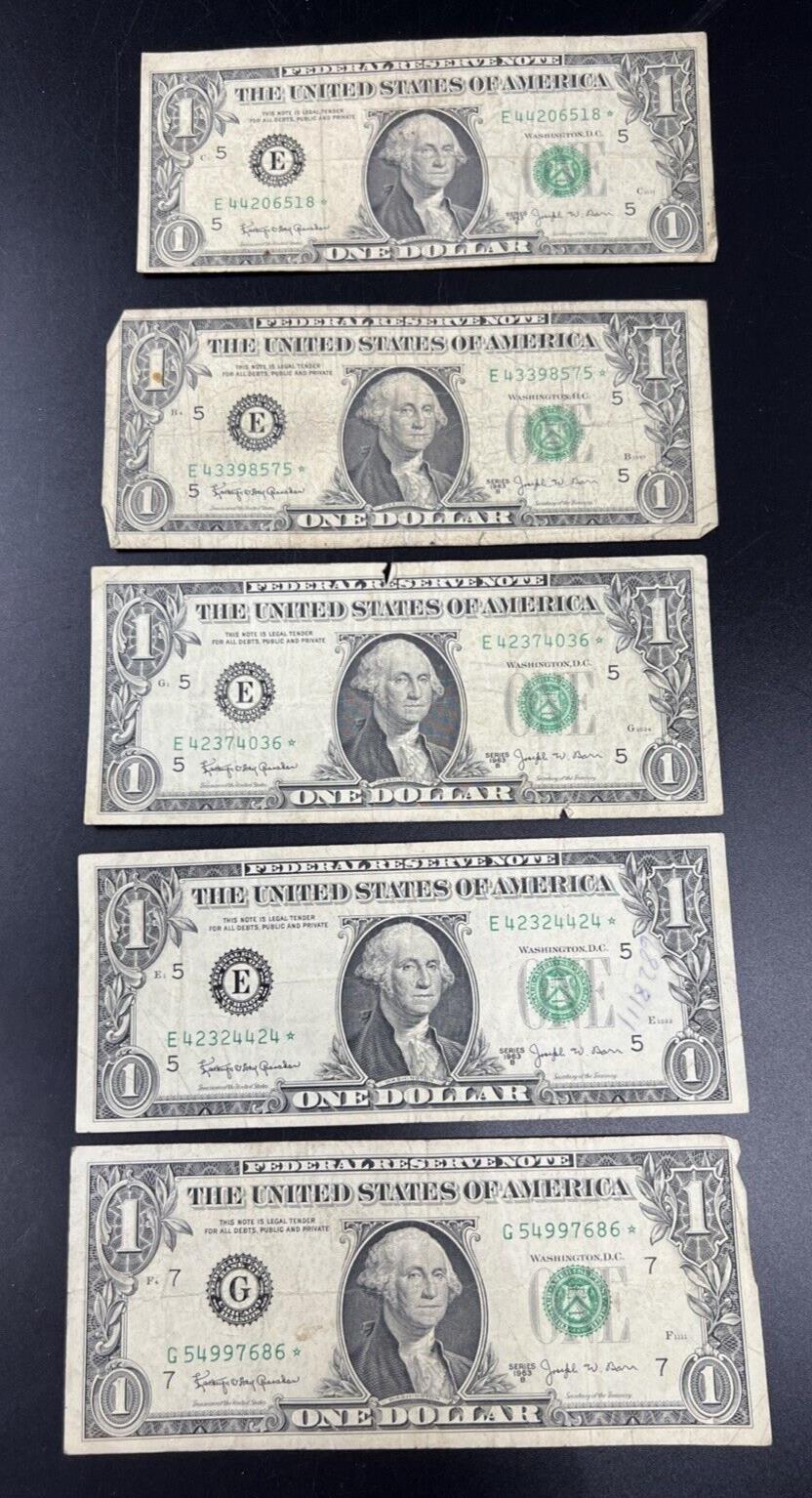 Lot of 5 Star Barr 1963 B * $1 FRN Notes Well Circulated #86