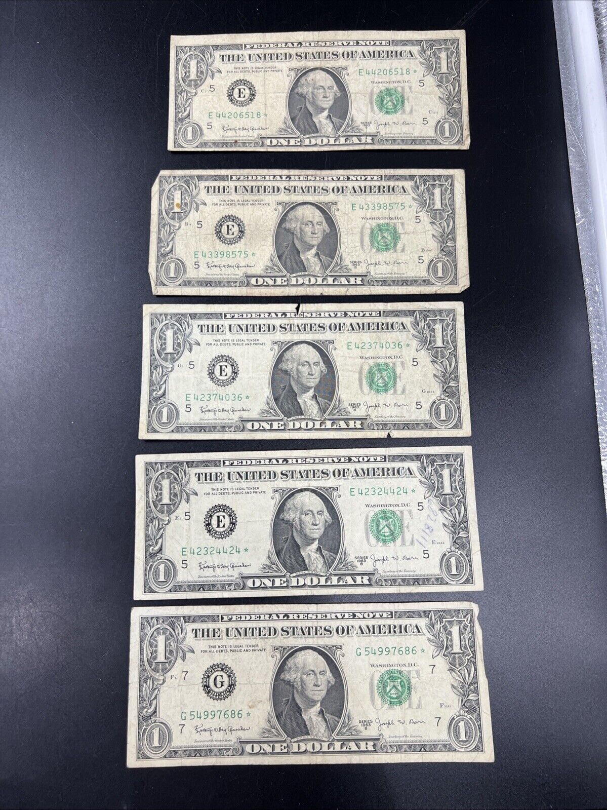 Lot of 5 Star Barr 1963 B * $1 FRN Notes Well Circulated #86