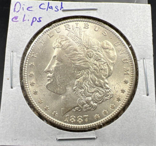 1887 P $1 Morgan Silver Dollar Coin Clashed Die Vam BU Unc Uncirculated