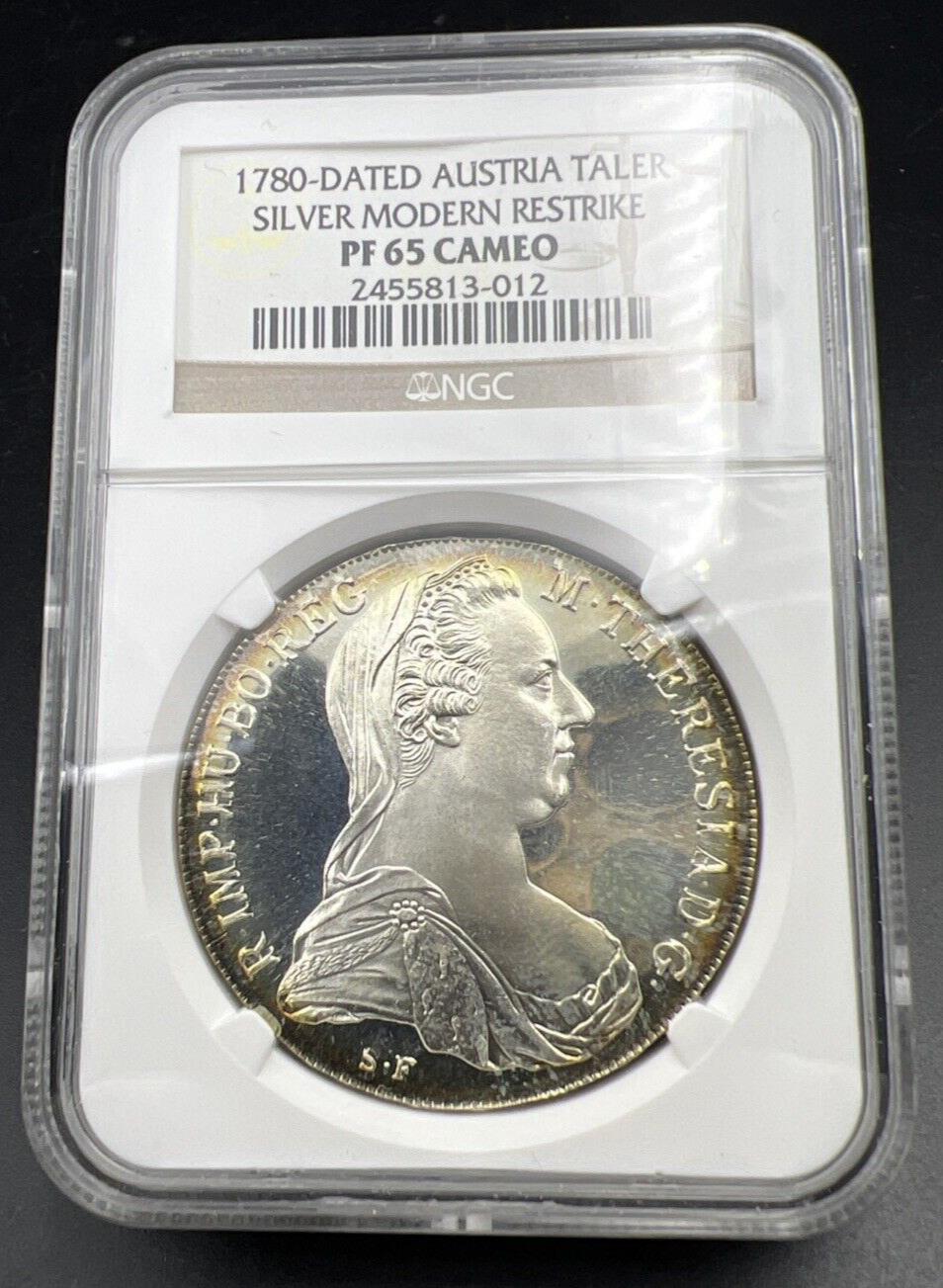 1780 Modern Restrike Austria Maria Theresia Silver Thaler NGC PF65 CAMEO Toner