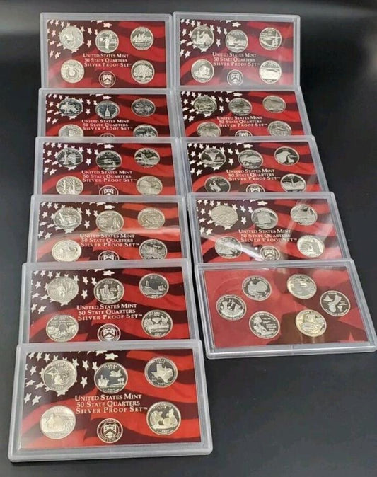 1999 - 2009 U.S. Mint Proof State Quarters 11 Sets Just Panels 56 90% SILVER 25c