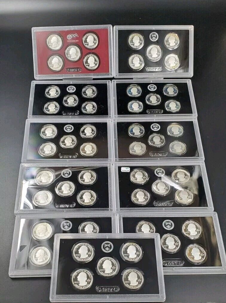 Complete 2010-2020 ATB 25c Silver Proof Set 55 Coins in Plastic Proof Set Panels