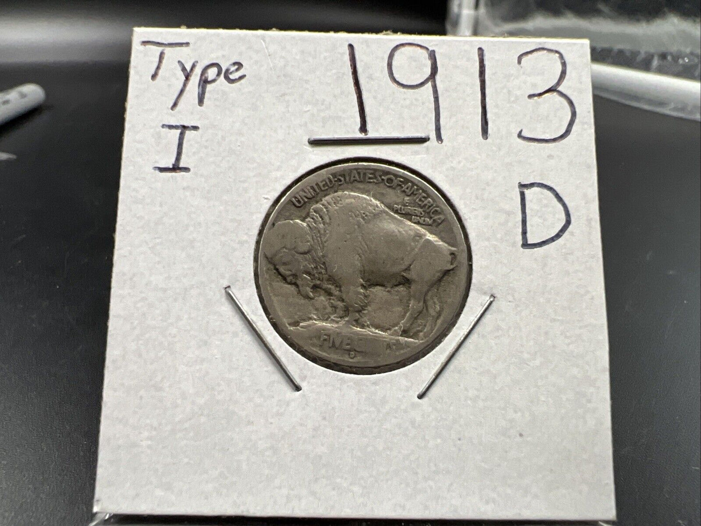 1913 D Buffalo 5c Nickel Coin VG / Fine Details Scratch Type 1 Variety