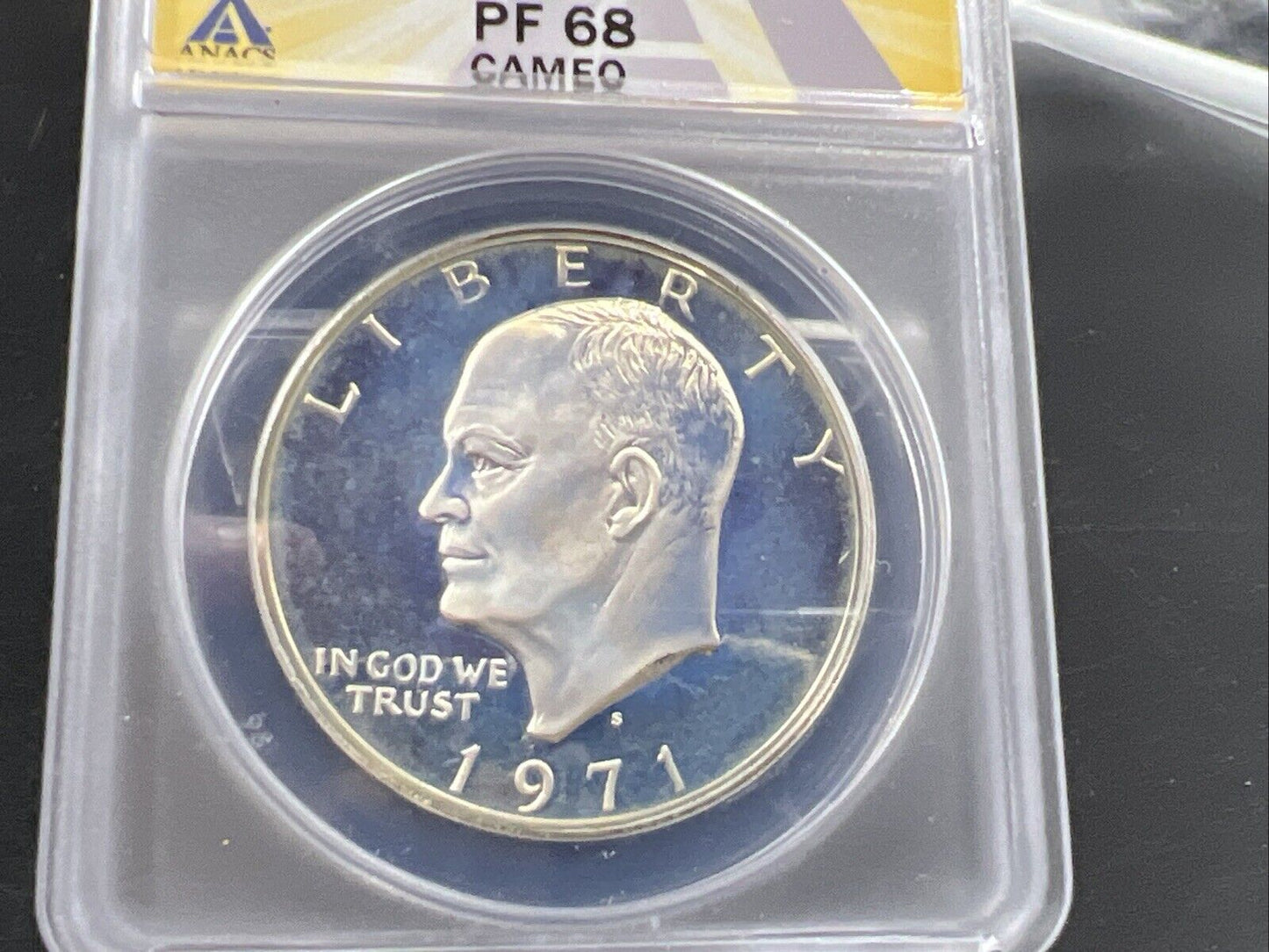 1971 S $1 Ike Eisenhower 40% Dollar Coin Peg Leg Variety ANACS PF68 Cameo TONER