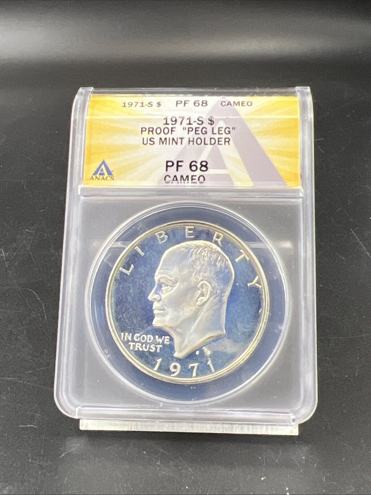 1971 S $1 Ike Eisenhower 40% Dollar Coin Peg Leg Variety ANACS PF68 Cameo TONER