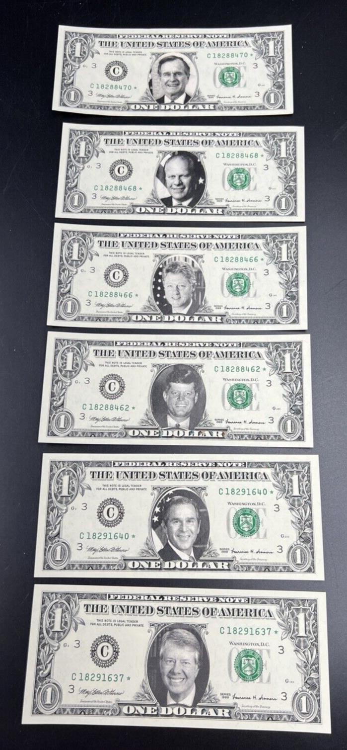 Lot of 6 * Star 1999 FRN $1 One Dollar Federal Reserve Note UNC Details