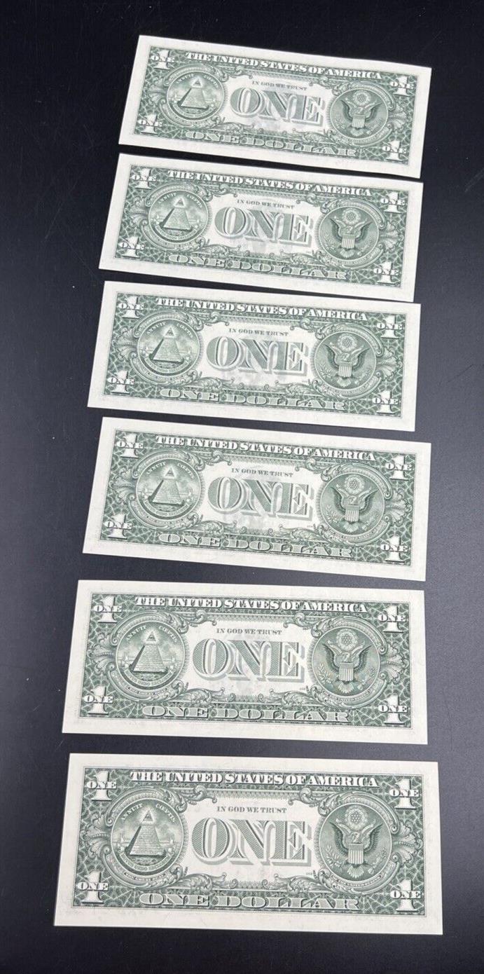 Lot of 6 * Star 1999 FRN $1 One Dollar Federal Reserve Note UNC Details