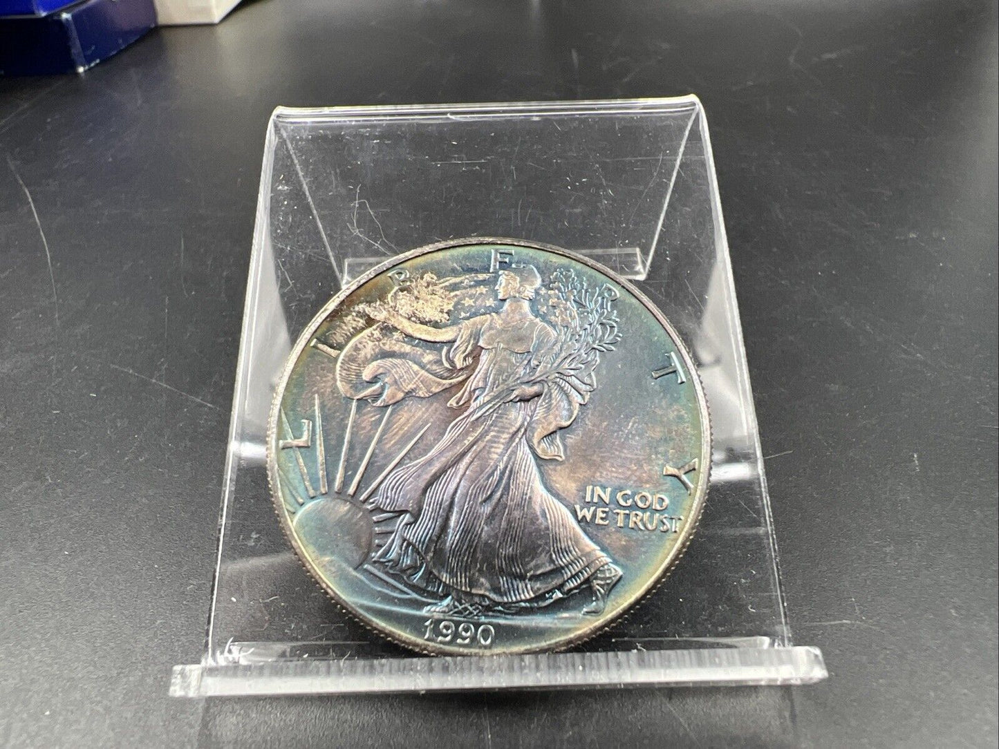 1990 1 Oz ASE American Silver Eagle Coin Choice BU UNC PQ Blue Toning Toner