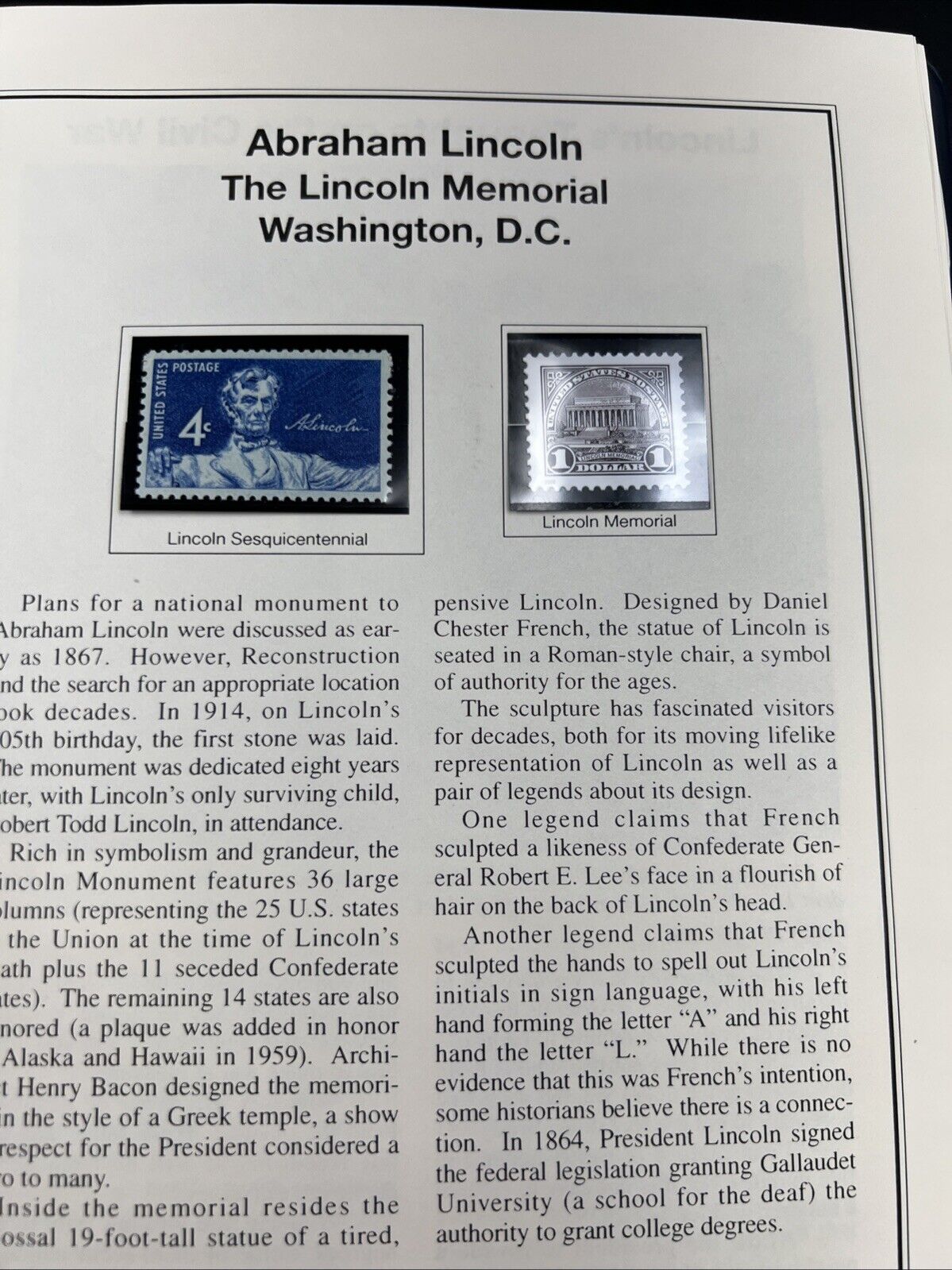 The Abraham Lincoln Coin and Stamp Collection set with Silver Dollar Stamps +