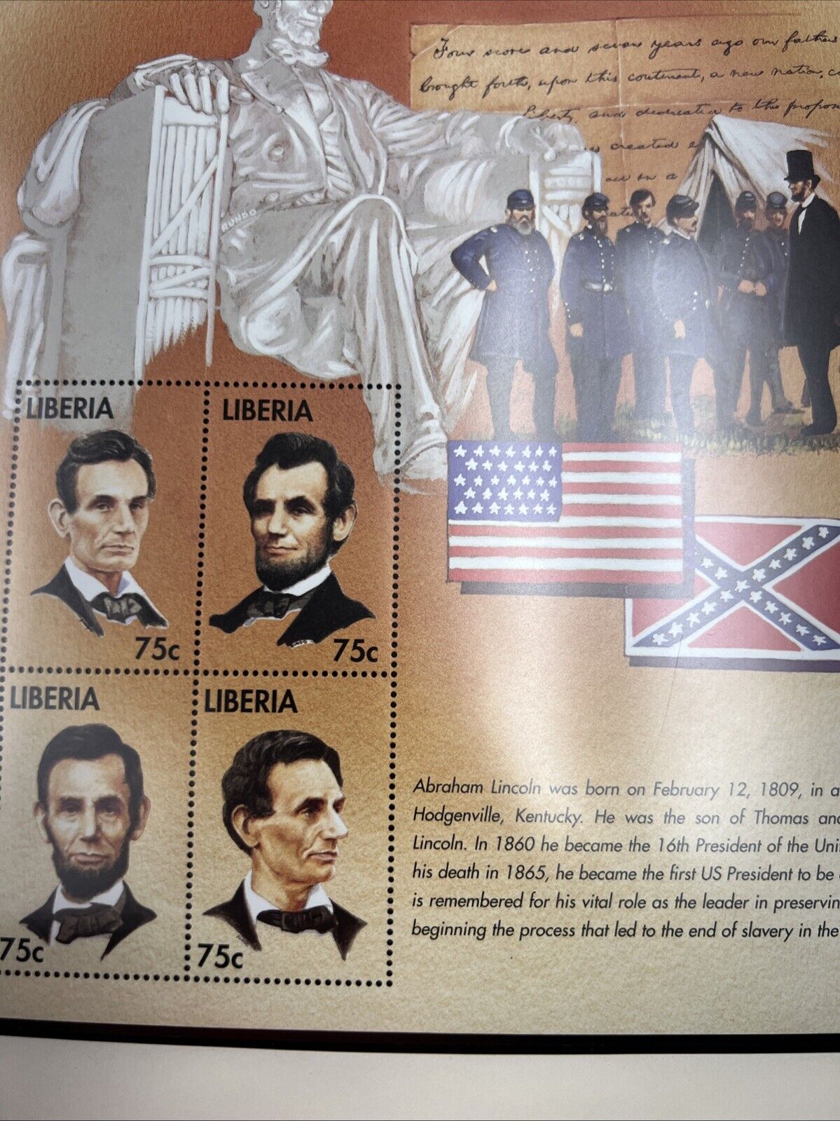 The Abraham Lincoln Coin and Stamp Collection set with Silver Dollar Stamps +