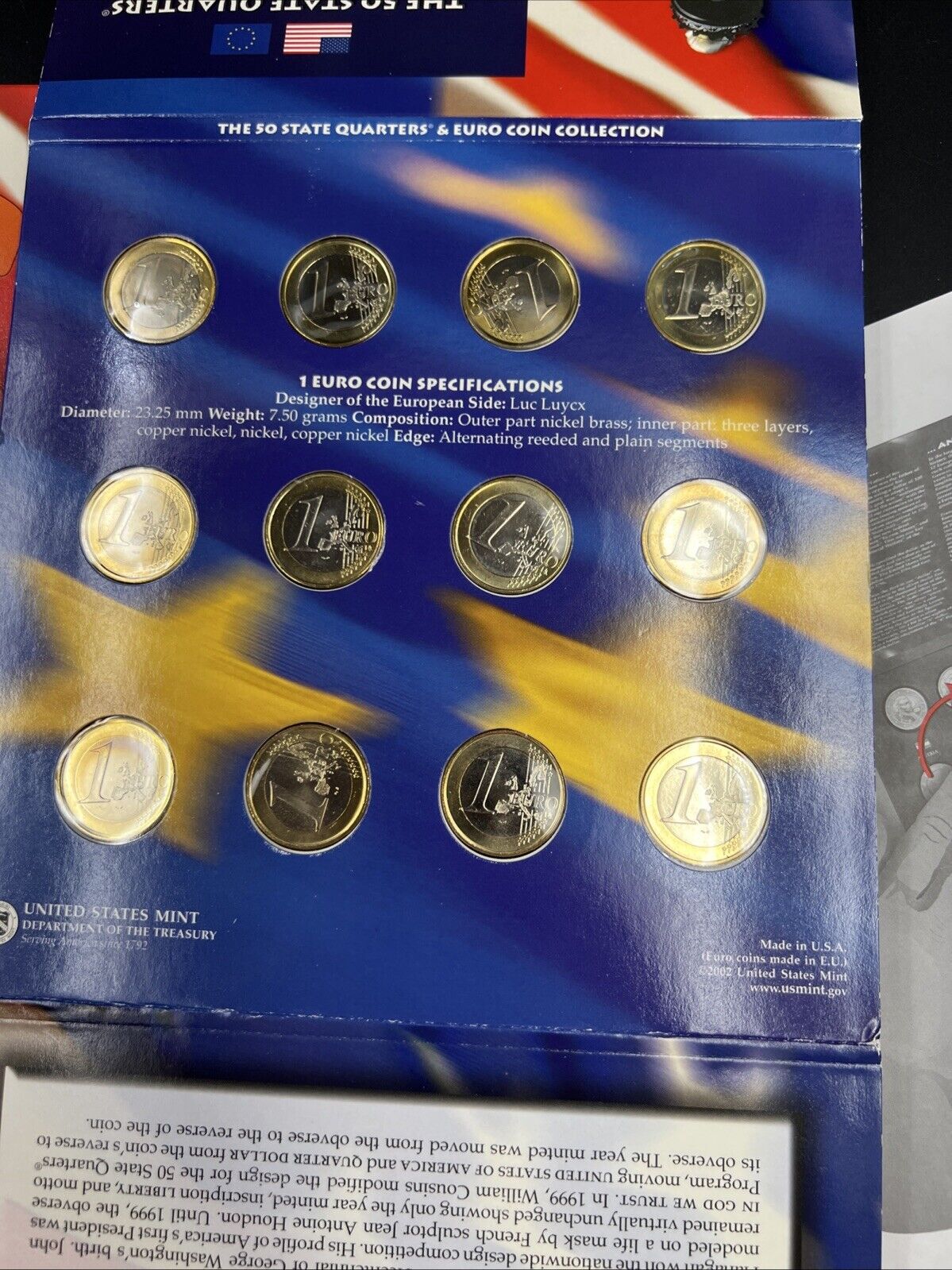 The 50 State Quarters & Euro Coin Collection 5 2002 BU QTRs + 12 BU Euro Coins