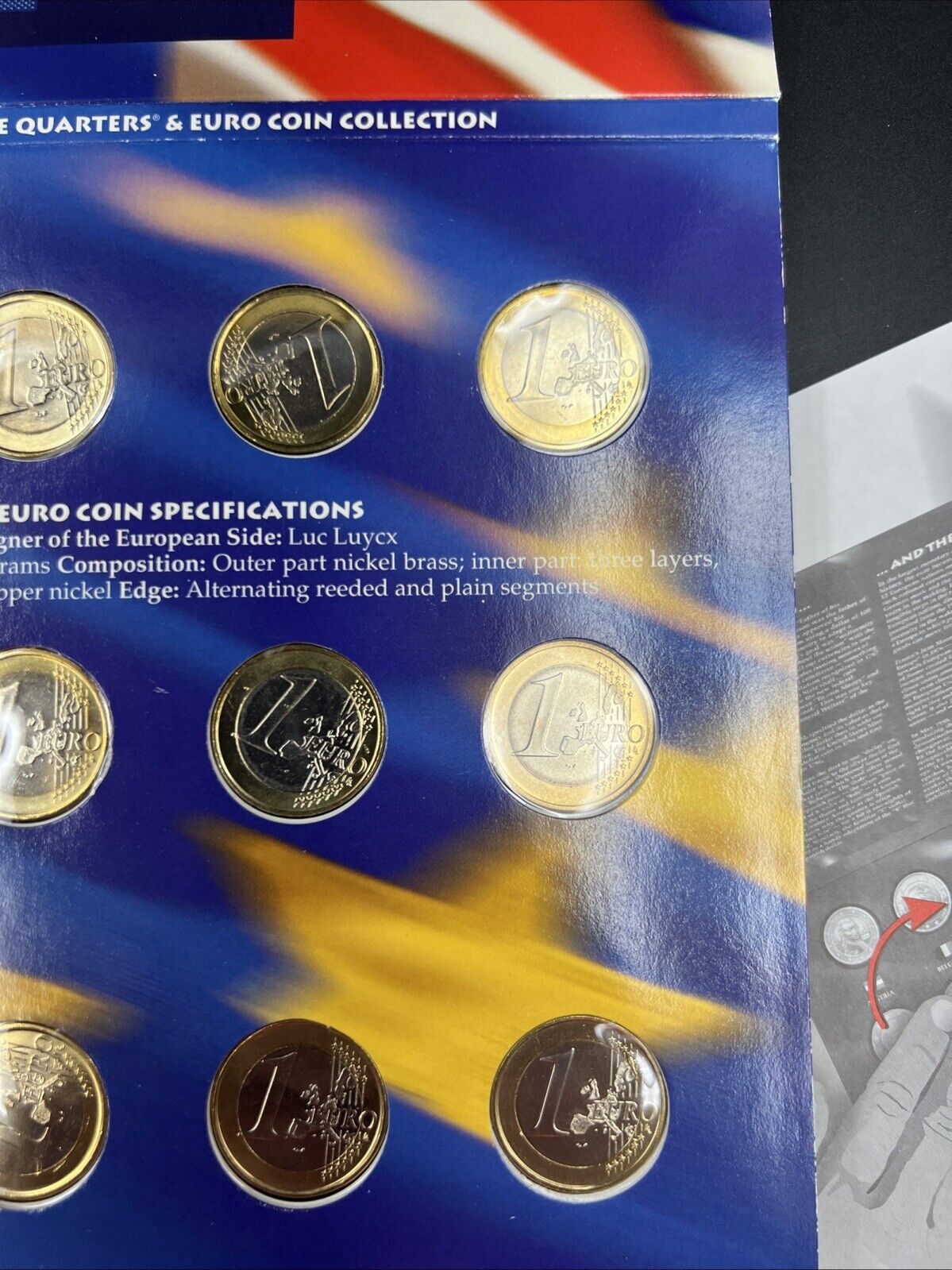 The 50 State Quarters & Euro Coin Collection 5 2002 BU QTRs + 12 BU Euro Coins