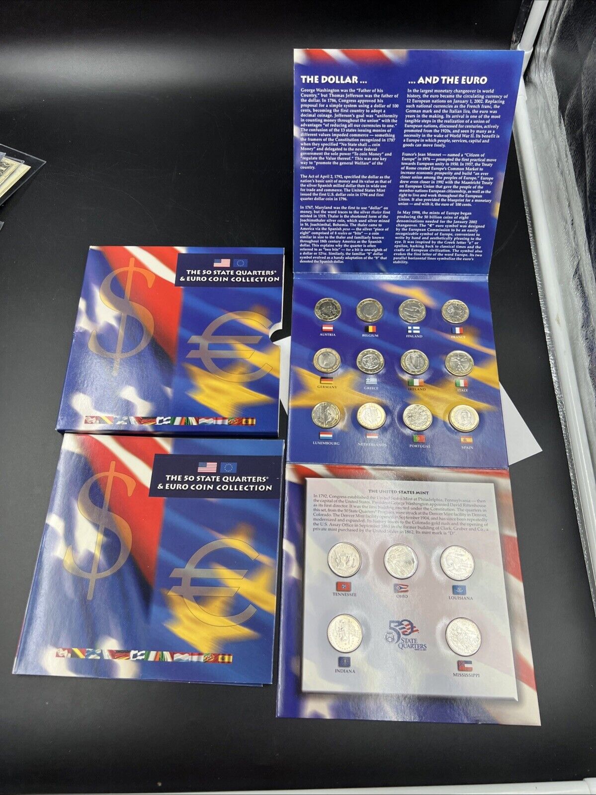 The 50 State Quarters & Euro Coin Collection 5 2002 BU QTRs + 12 BU Euro Coins