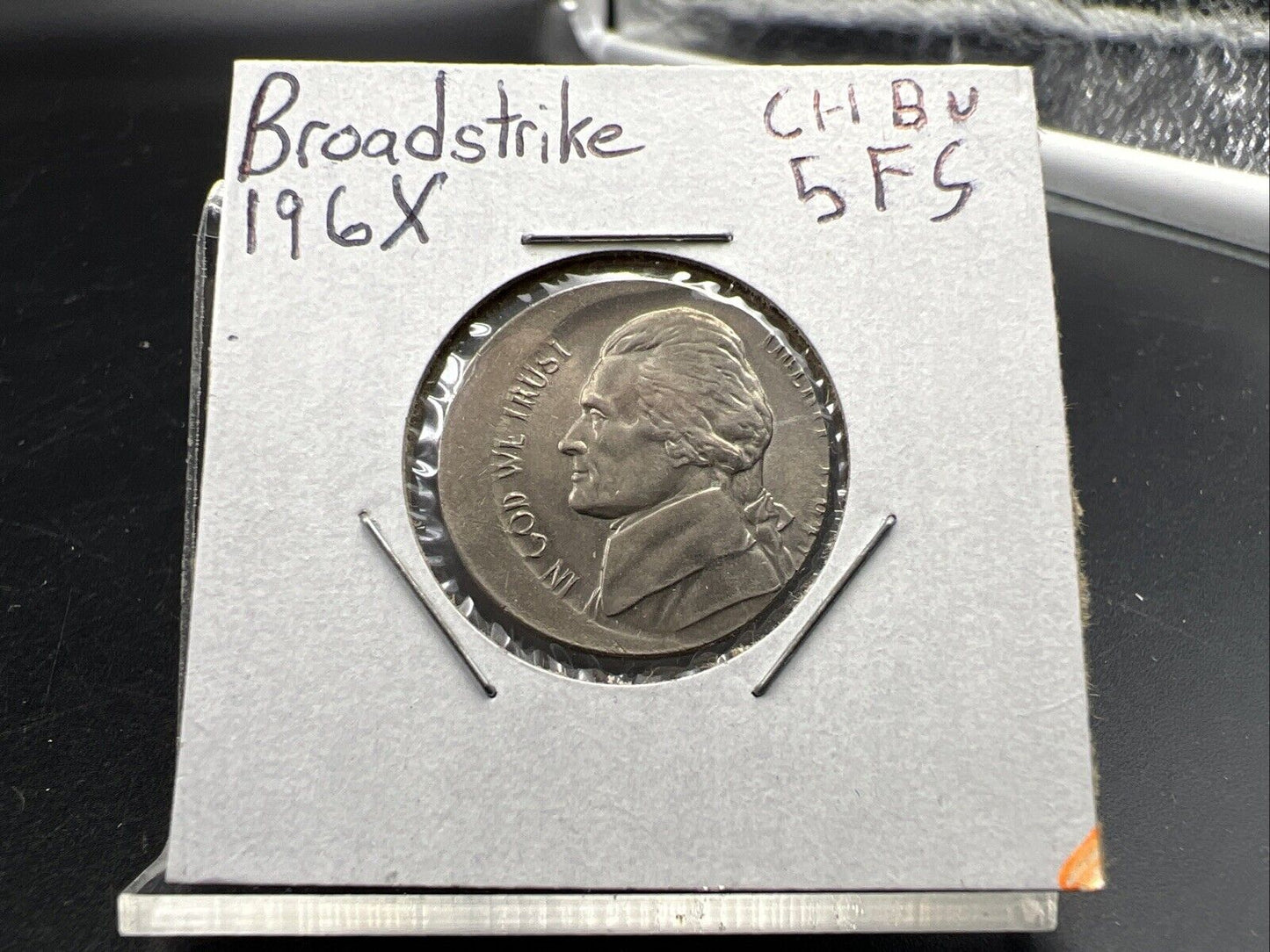 196X ND Jefferson Nickel 5c Ch BU 5 FS Full Steps Off Center Broadstrike Error