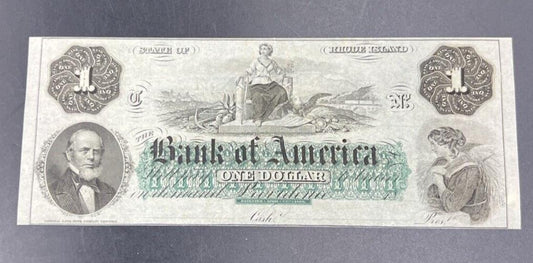 1860 $1 THE BANK OF AMERICA Providence RI OBSOLETE one Dollar Bill CH UNC EPPQ