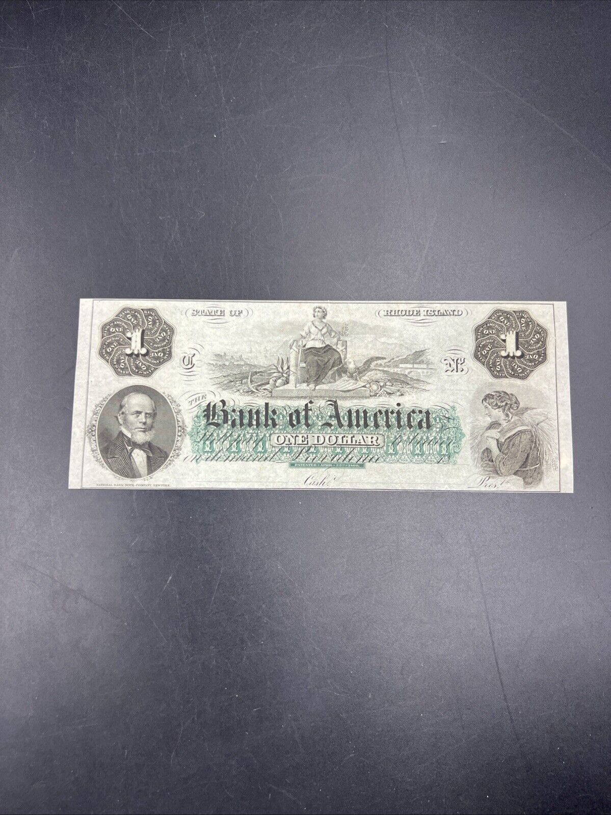 1860 $1 THE BANK OF AMERICA Providence RI OBSOLETE one Dollar Bill CH UNC EPPQ