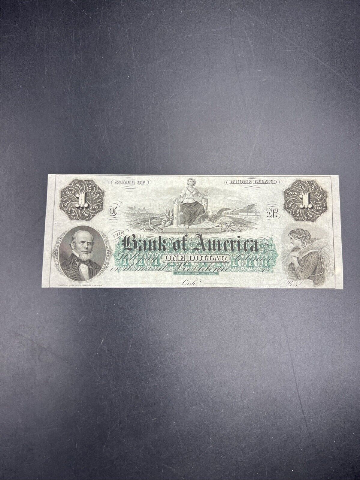 1860 $1 THE BANK OF AMERICA Providence RI OBSOLETE one Dollar Bill CH UNC EPPQ