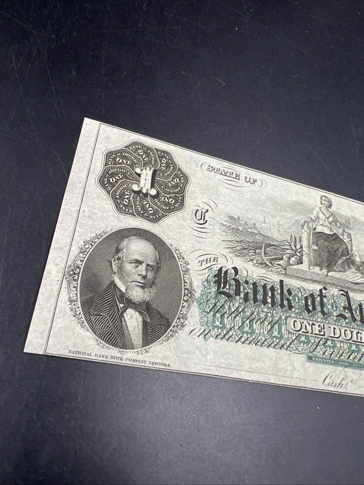 1860 $1 THE BANK OF AMERICA Providence RI OBSOLETE one Dollar Bill CH UNC EPPQ