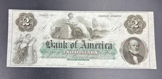 1860 $2 THE BANK OF AMERICA Providence RI OBSOLETE Two Dollar Bill CH UNC EPPQ