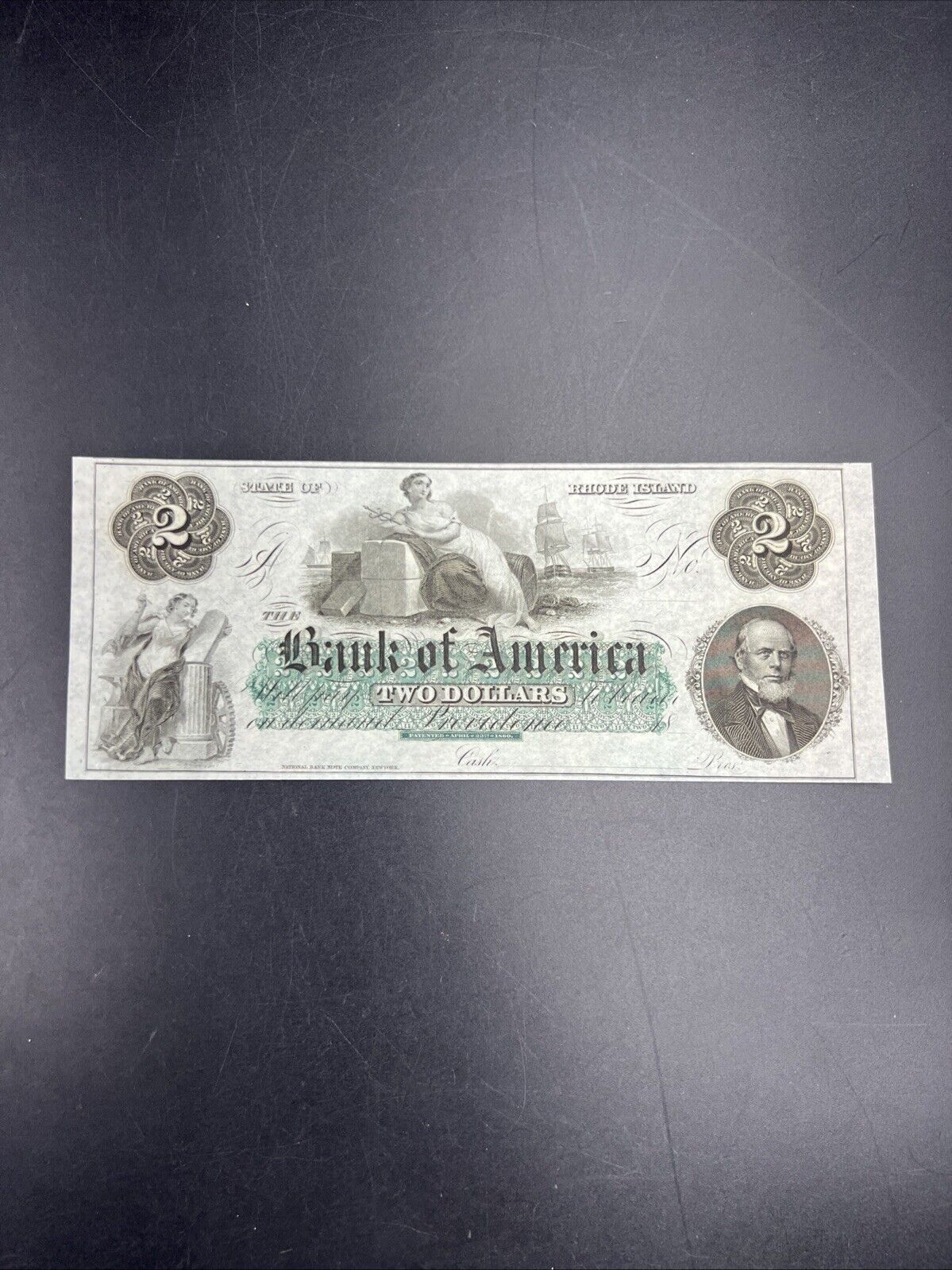 1860 $2 THE BANK OF AMERICA Providence RI OBSOLETE Two Dollar Bill CH UNC EPPQ