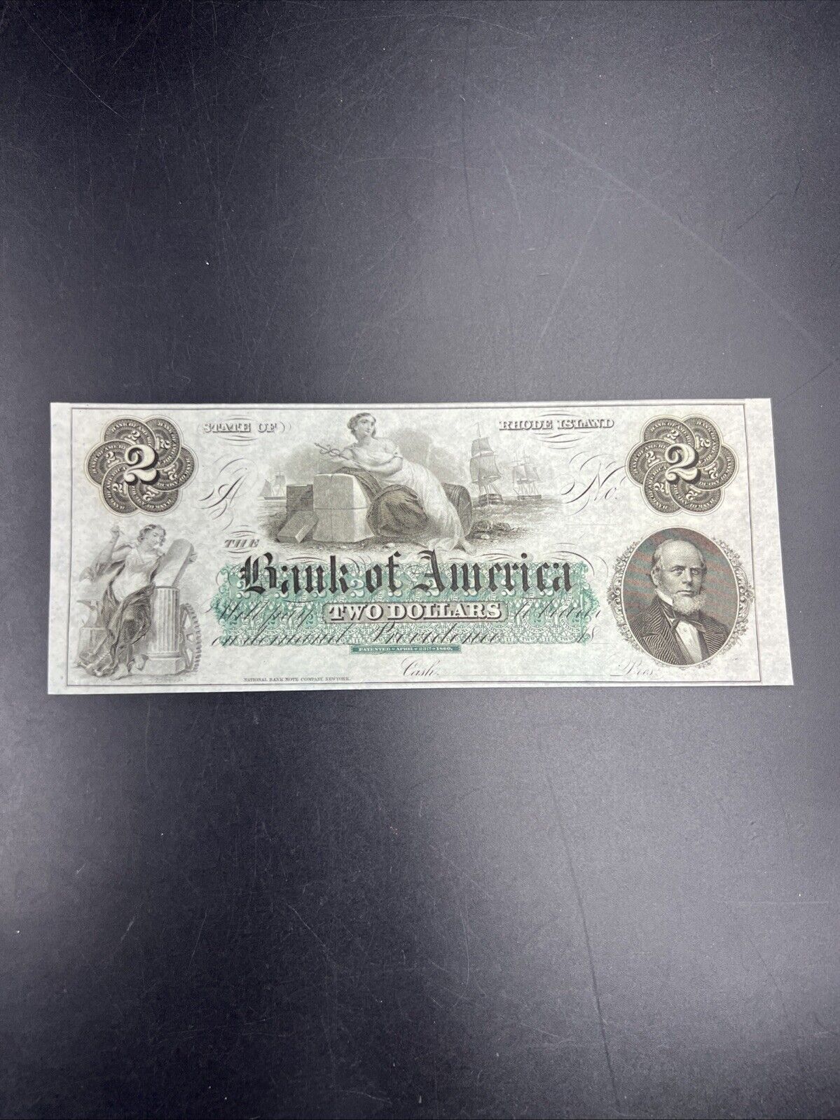 1860 $2 THE BANK OF AMERICA Providence RI OBSOLETE Two Dollar Bill CH UNC EPPQ