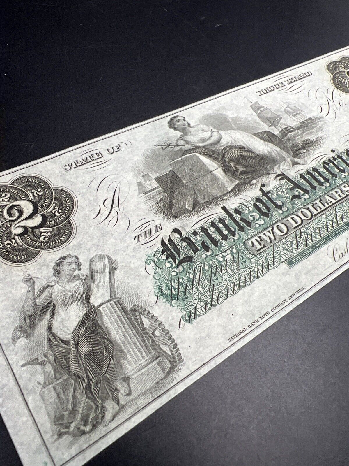 1860 $2 THE BANK OF AMERICA Providence RI OBSOLETE Two Dollar Bill CH UNC EPPQ